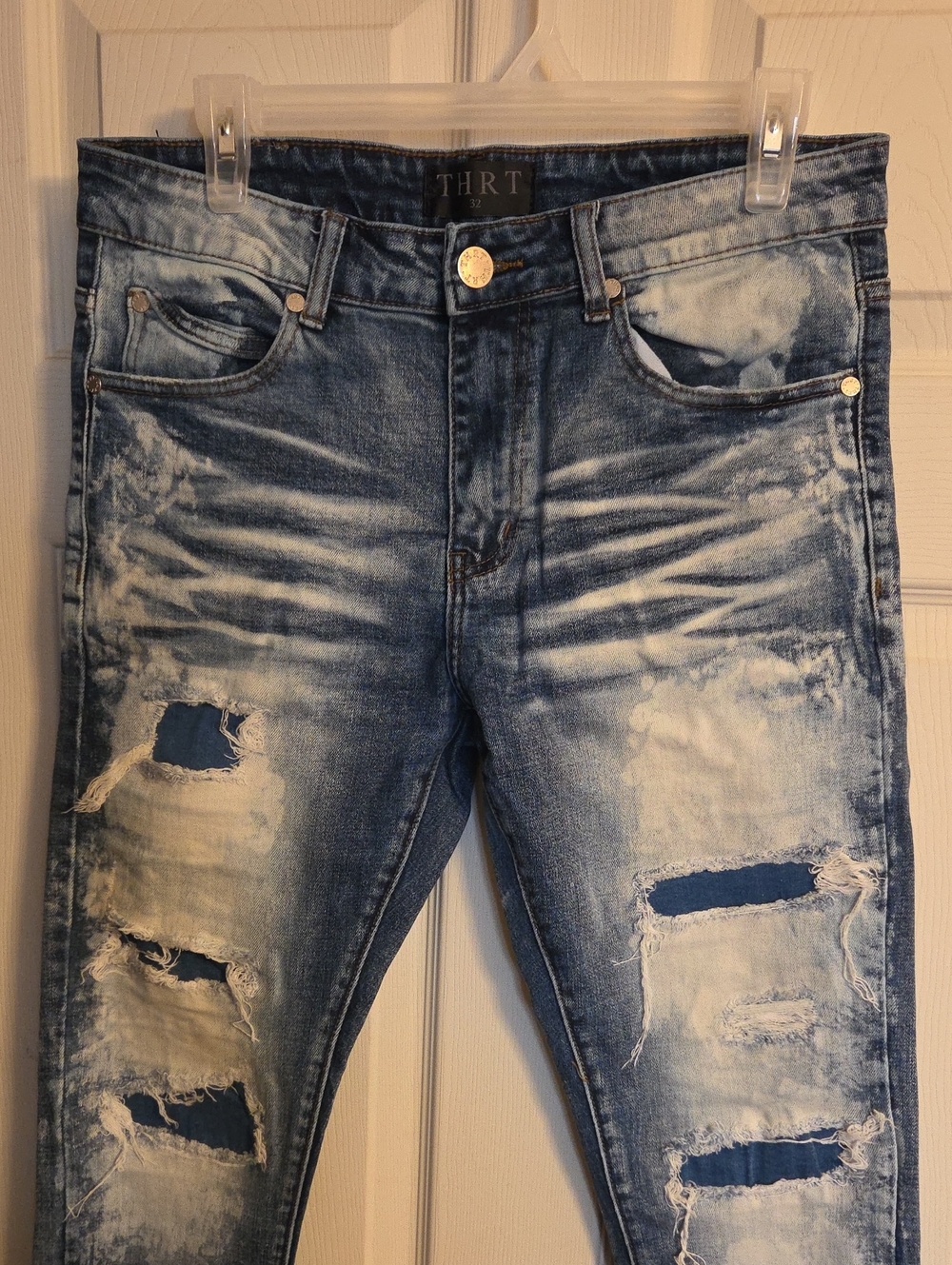 THRT Distressed Blue Slim Ripped Jeans Size 32 - Picture 9 of 14